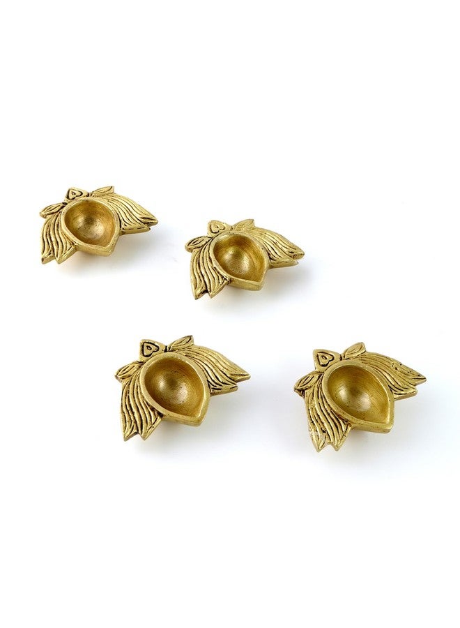 Two Moustaches Lotus Shaped Decor Diya 2.5 Inches Set of 4, Material - Brass, Home Decoration Item Gift, Lotus Brass Diyas Oil Lamp Pooja, Housewarming Gifts (Set of 4), Antique Yellow - Image 2